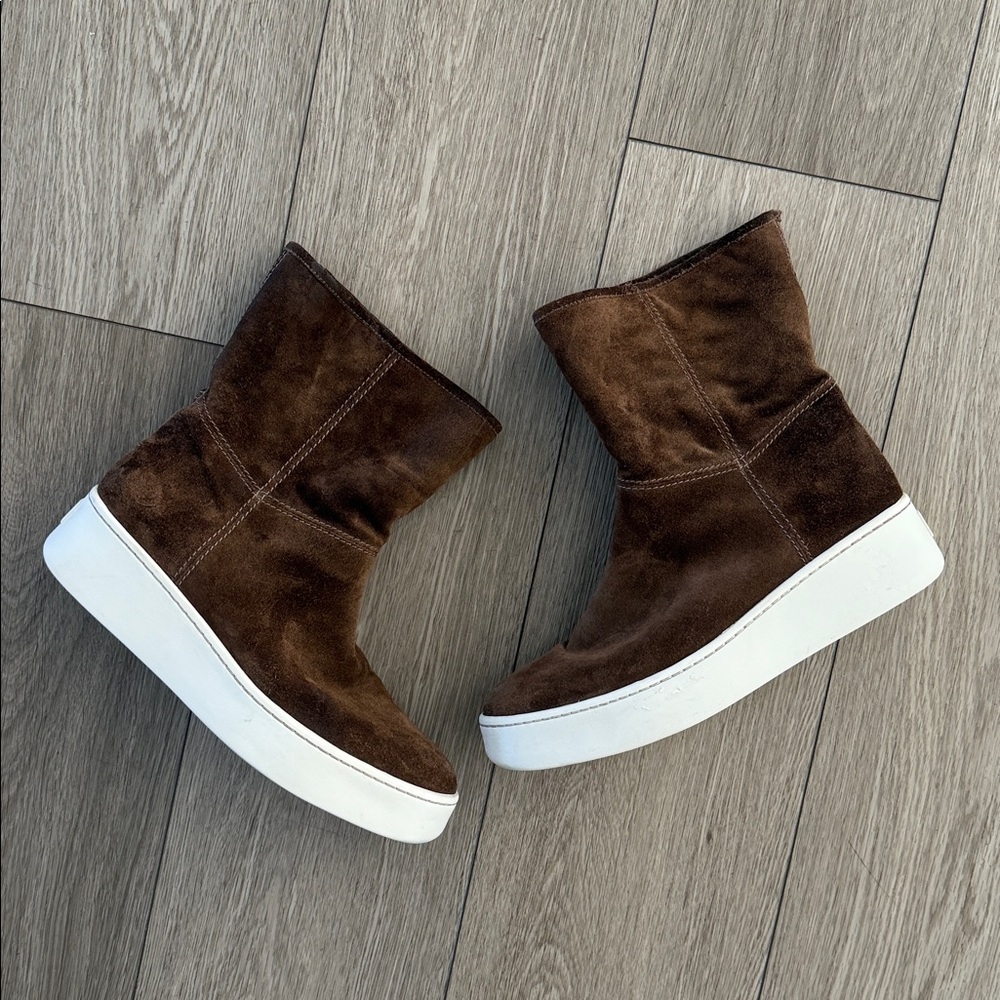 Via Spiga Women's Elona Suede & Fur Platform Sneaker Boots size US 8